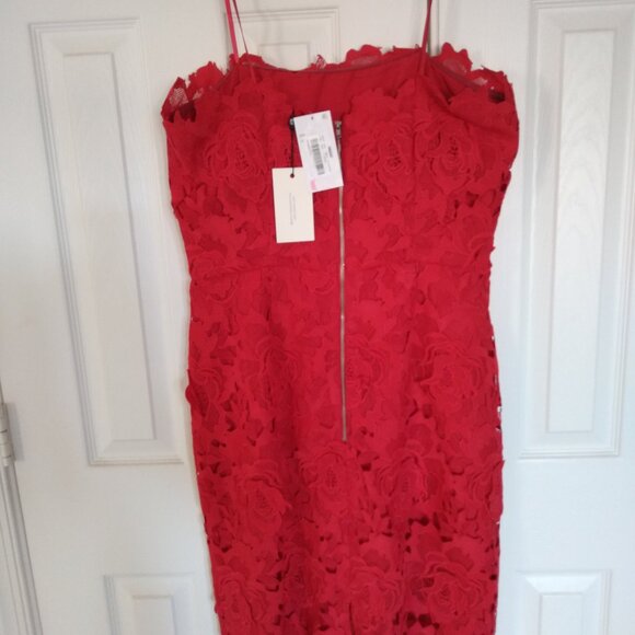 NWT! Adelyn Rae Dress ONLY $79 RETAIL $158 Jade Strapless Woven Lace  RED Size L - Picture 4 of 10